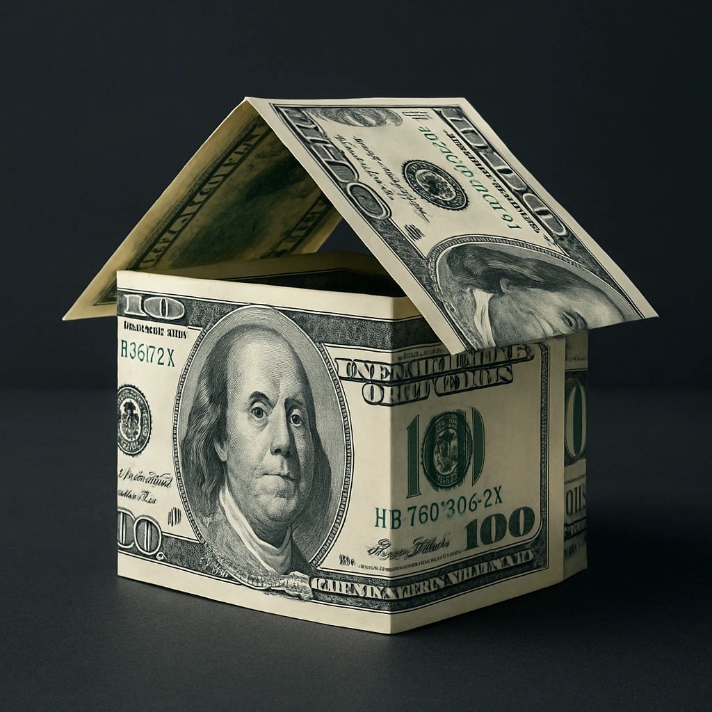 A paper house made with 2  100 dollar bills. To denote sober living and its lucrative potential if rt