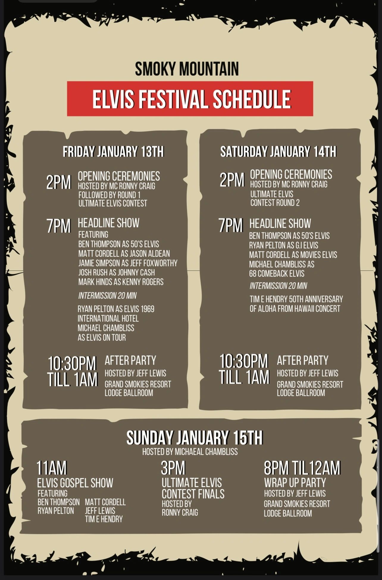 Schedule Smoky Mountain Elvis Festival