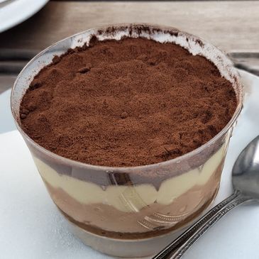 Luxurious layers of Tiramisu in a cup, crafted at Armetta's Daisy Reid in Lake Ridge