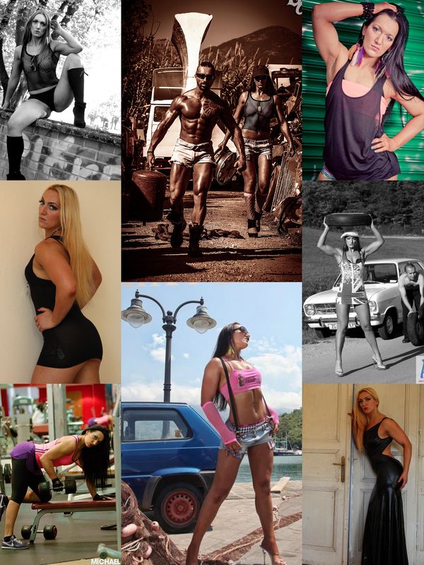 Fitness and modelling work highlighting strength, physique development and  active lifestyle. 