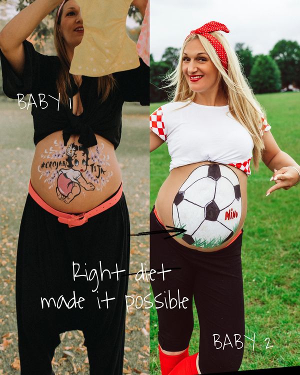 Photos of two healthy pregnancies of MPJ coach achieved following a keto nutrition approach. 