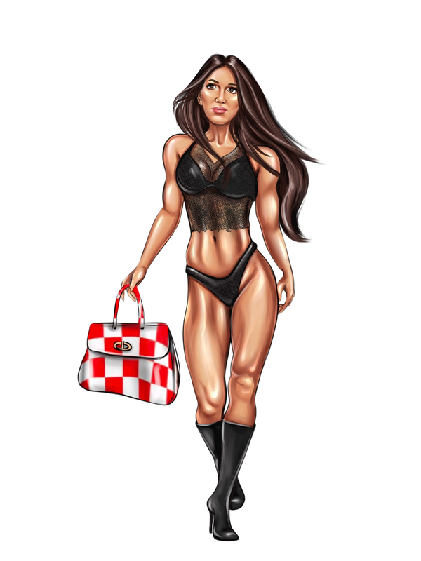 Curvy muscular female fitness athlete showcasing strong physique. 