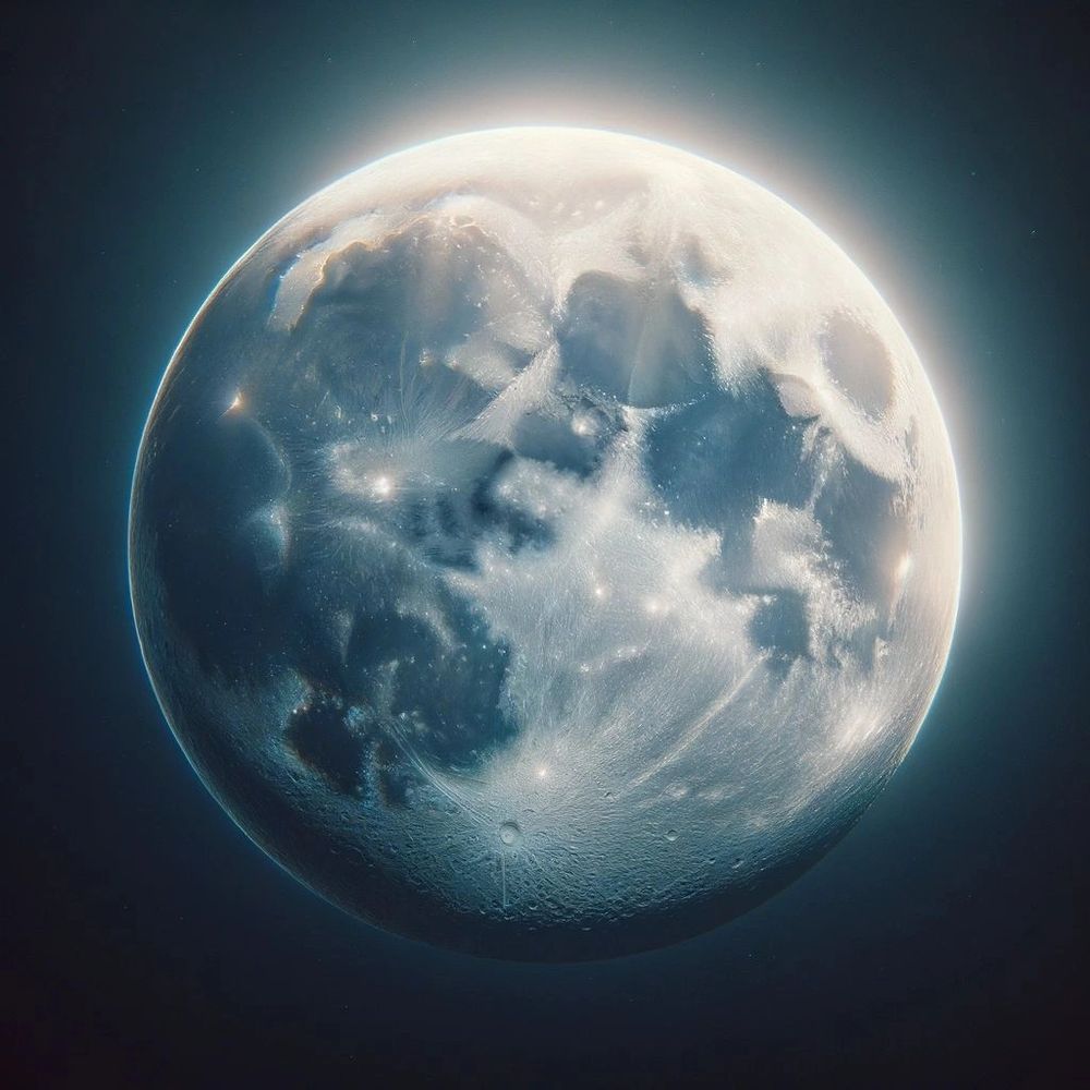 A glowing, detailed moon with a soft halo against a dark sky.