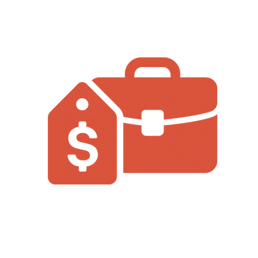 Orange briefcase and price tag icon symbolizing business and cost.