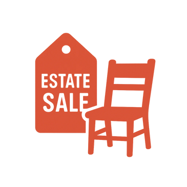 Icon of an estate sale tag with a chair symbol.