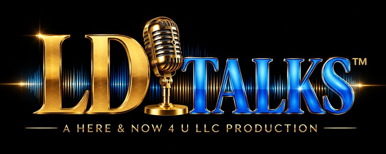 LD Talks logo with gold and blue text and a vintage microphone.
