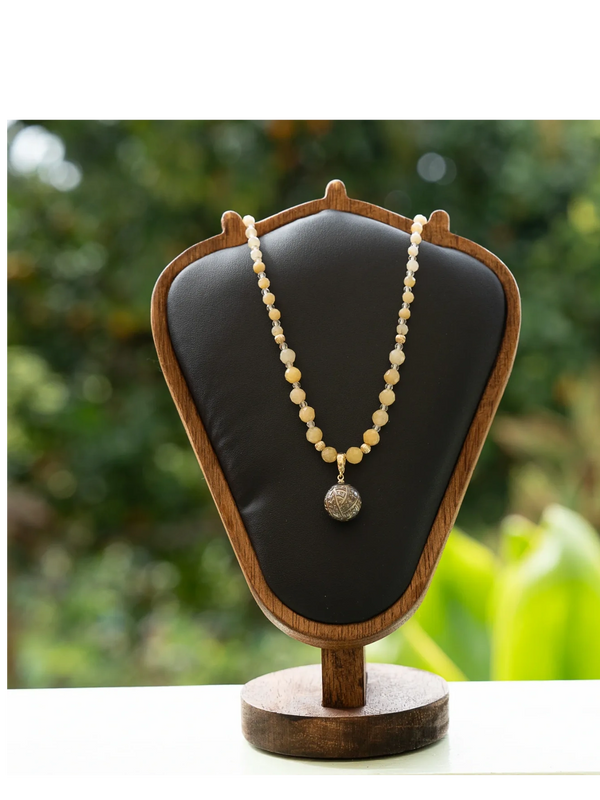 Carved Tahitian Pearl Beauty, Honey Jade and Citrine Necklace 