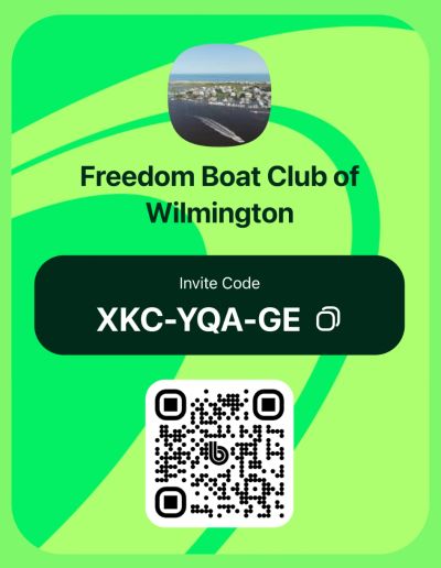 Invite code for Freedom Boat Club of Wilmington with QR code.