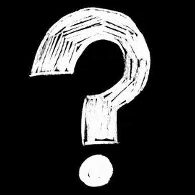White sketch of a question mark on a black background.