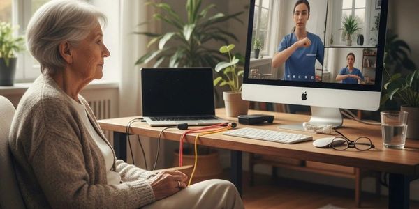 Lady having a physiotherapy video consultation 