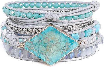 This handmade wrist wrap bracelet is perfect for men or women. Hand-picked stones of  King Jasper, C