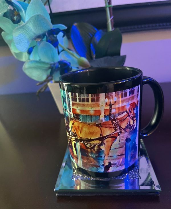 “A Carriage Ride (Beneath the Neon Lights)”
An 11 oz. mug.