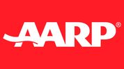 AARP logo on a bright red background.