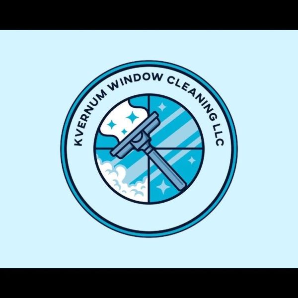 Logo of Kvernum Window Cleaning LLC with a squeegee and clean window.