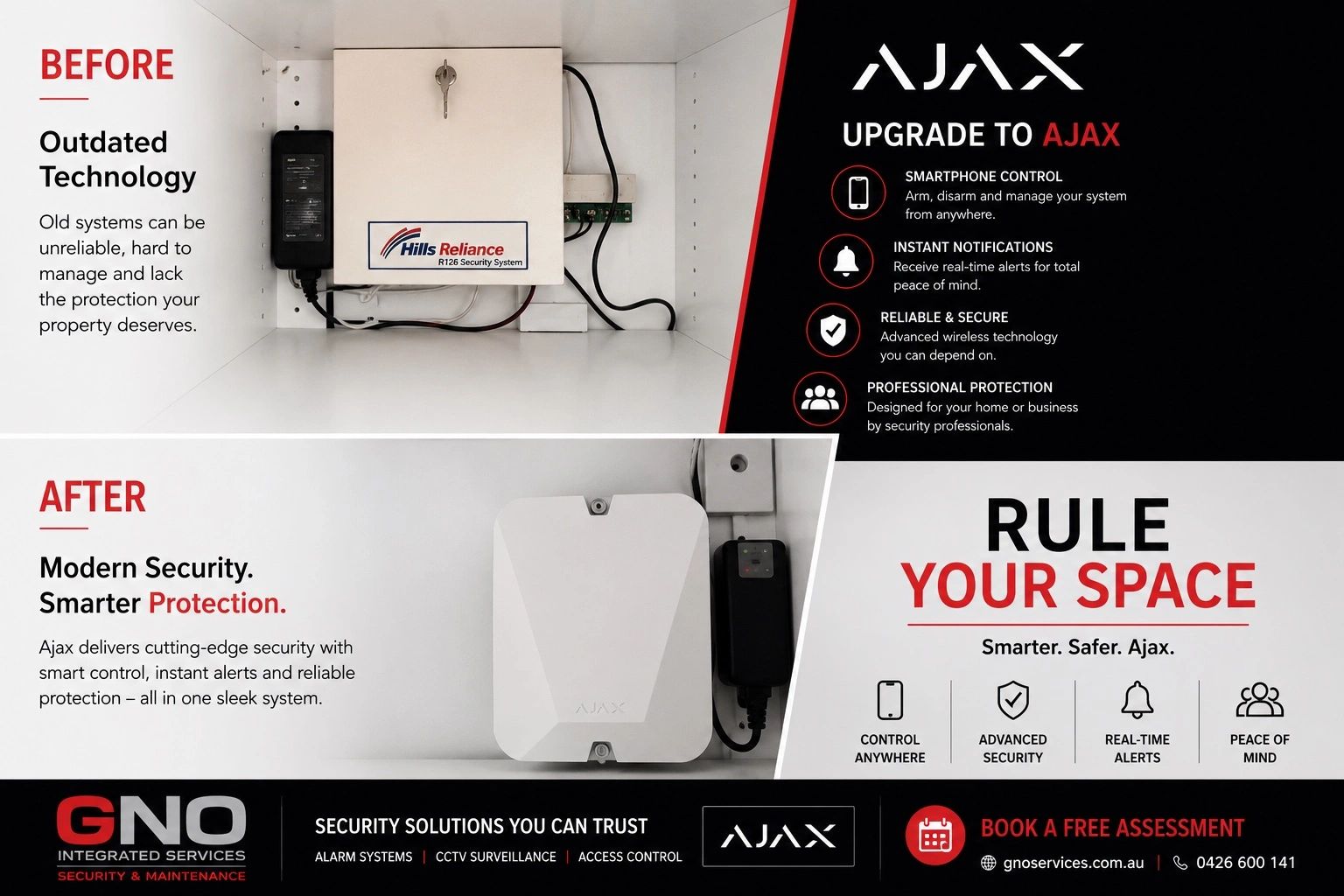 Comparison of old and new Ajax security systems showing modern features and benefits.