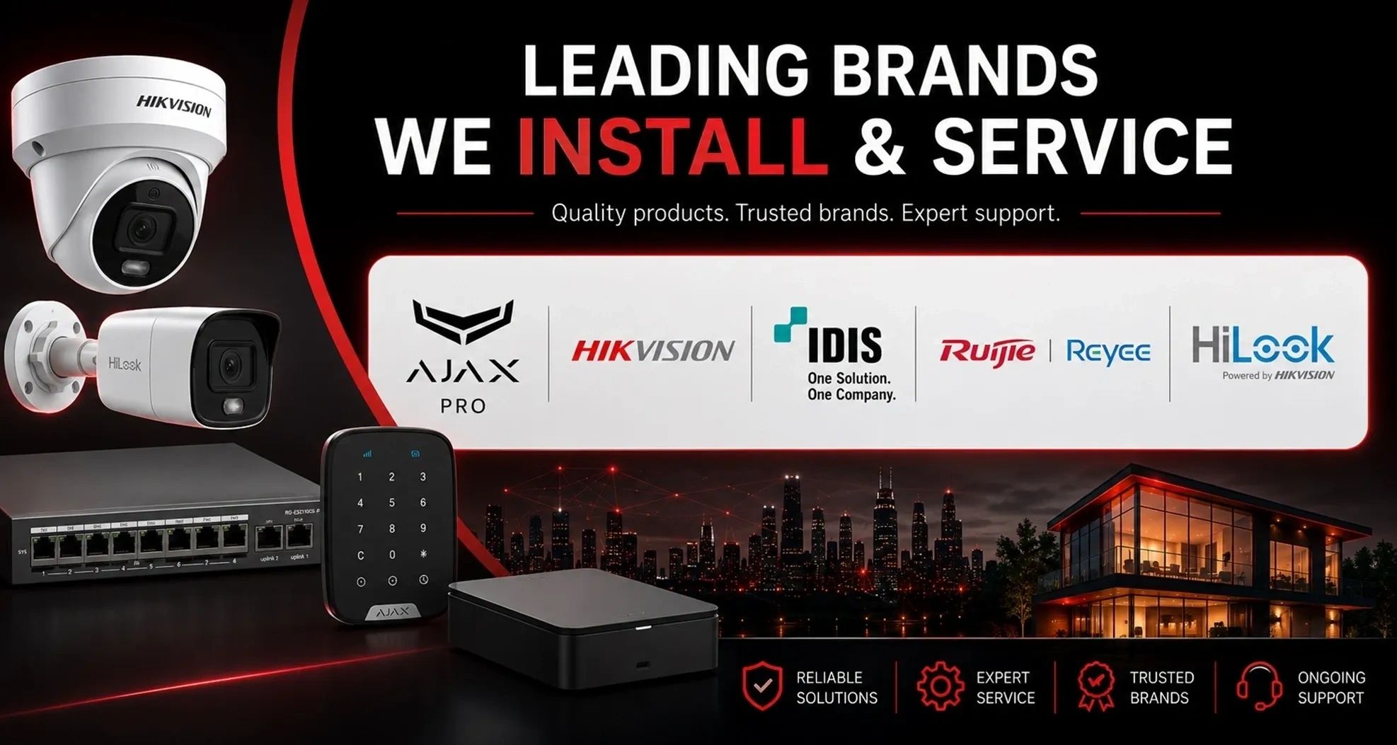 Security brands installation and service advertisement.
