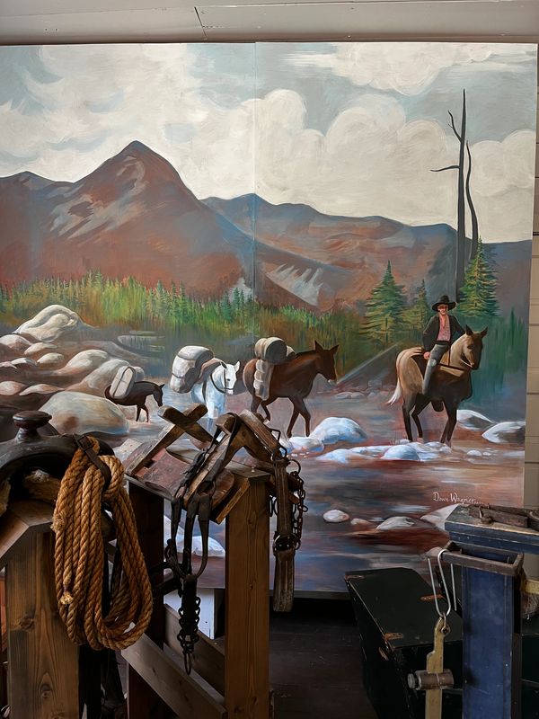 Historical Mural located at Snyder Guard Station, Idaho.
 Acrylic on masonite.