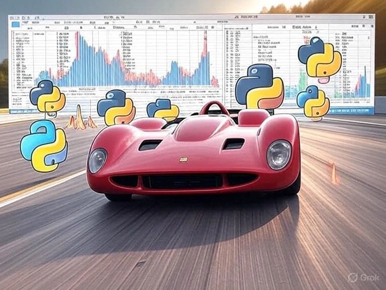 This engaging image showcases a sleek race car representing a faster data processing alternative zooming past a traditional Excel spreadsheet, symbolizing outdated methods. Set against a dynamic background with large datasets and performance graphs, it highlights a significant speed advantage for users looking to optimize their workflow. Ideal for Excel users seeking to improve efficiency and tackle big data challenges. Keywords: Excel, data processing, speed comparison, performance optimization, large datasets, improve efficiency, Excel alternatives, faster data analysis, workflow optimization, spreadsheet performance. This engaging image showcases a sleek race car representing a faster data processing alternative zooming past a traditional Excel spreadsheet, symbolizing outdated methods. Set against a dynamic background with large datasets and performance graphs, it highlights a significant speed advantage for users looking to optimize their workflow. Ideal for Excel users seeking to improve efficiency and tackle big data challenges. Keywords: Excel, data processing, speed comparison, performance optimization, large datasets, improve efficiency, Excel alternatives, faster data analysis, workflow optimization, spreadsheet performance.