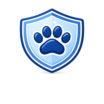 Blue shield with a paw print symbol at the center.