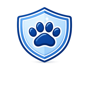 Blue shield with a paw print symbol at the center.