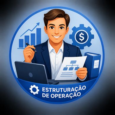 Illustration of a businessman working on operation structuring with charts and documents.