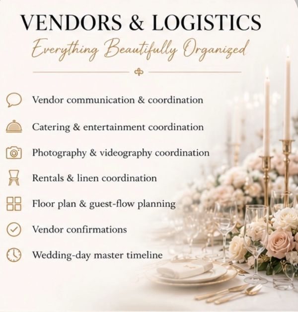 Organized vendors and logistics services for events.