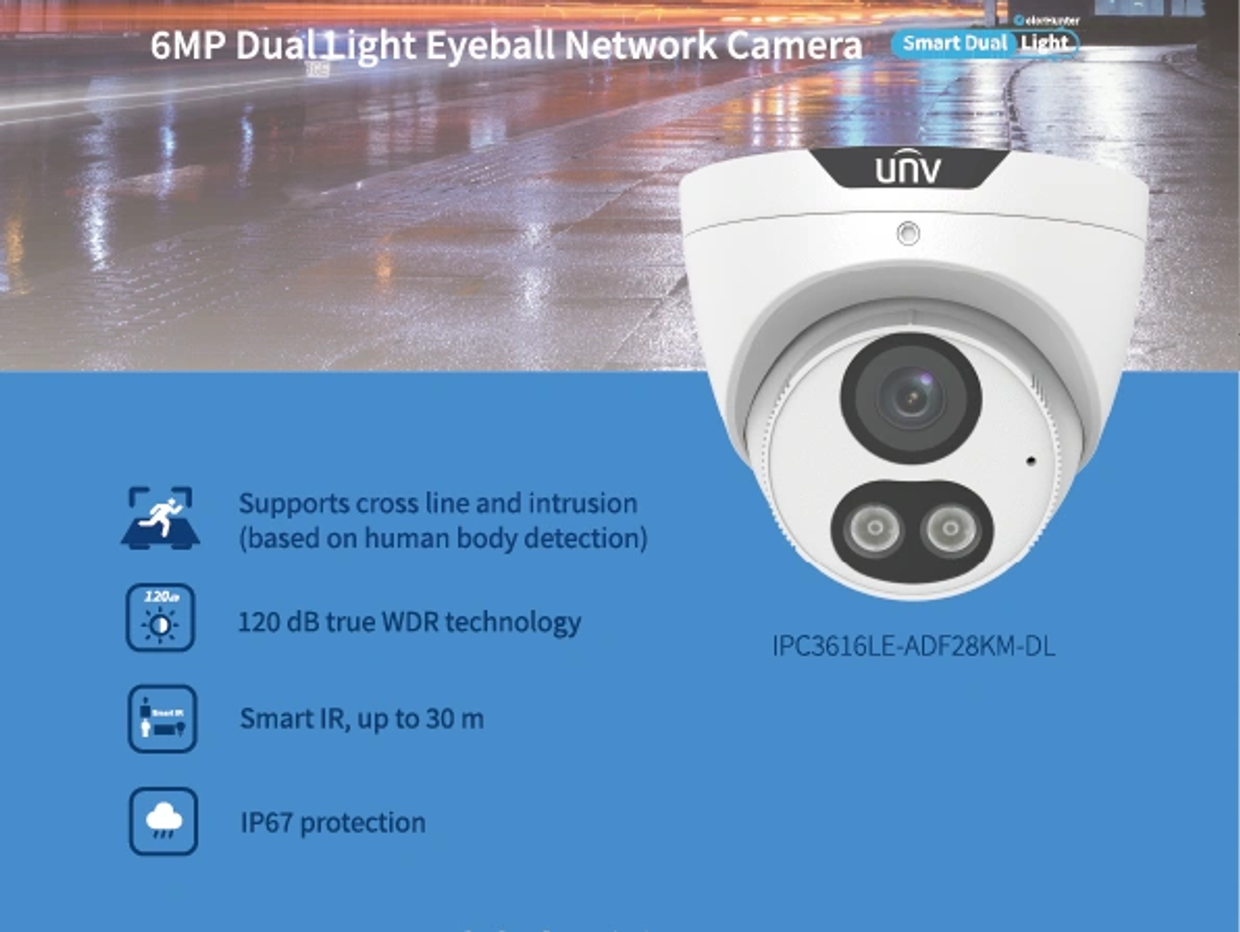 Professional Uniview CCTV system installed with wired IP cameras and NVR recording, providing reliab