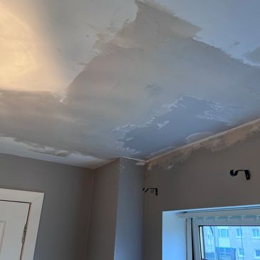 Ceiling repaired  after a heavy leak plastered and painted in Bishopbriggs by out competent tradesma