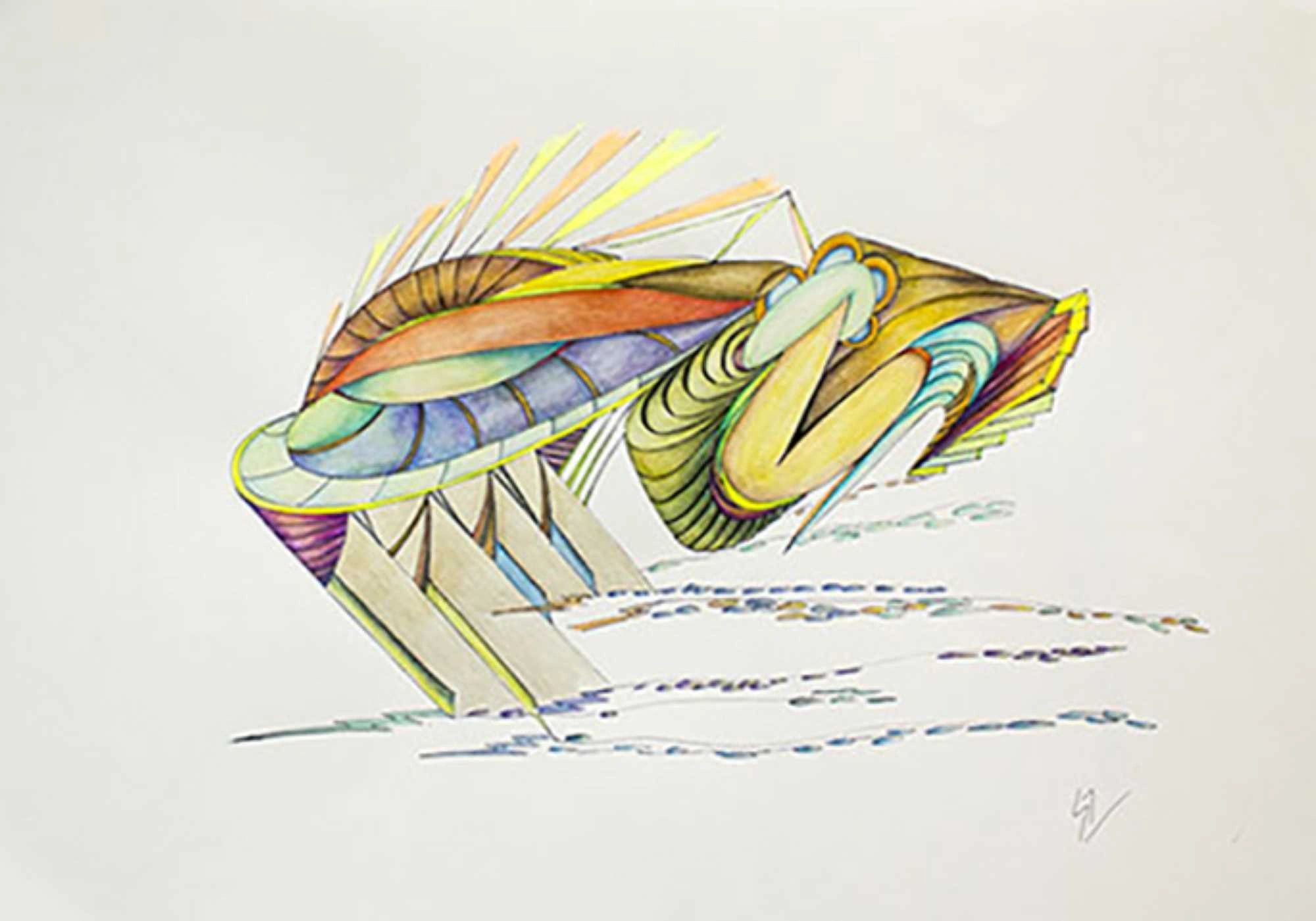 Colorful abstract geometric artwork with overlapping shapes.