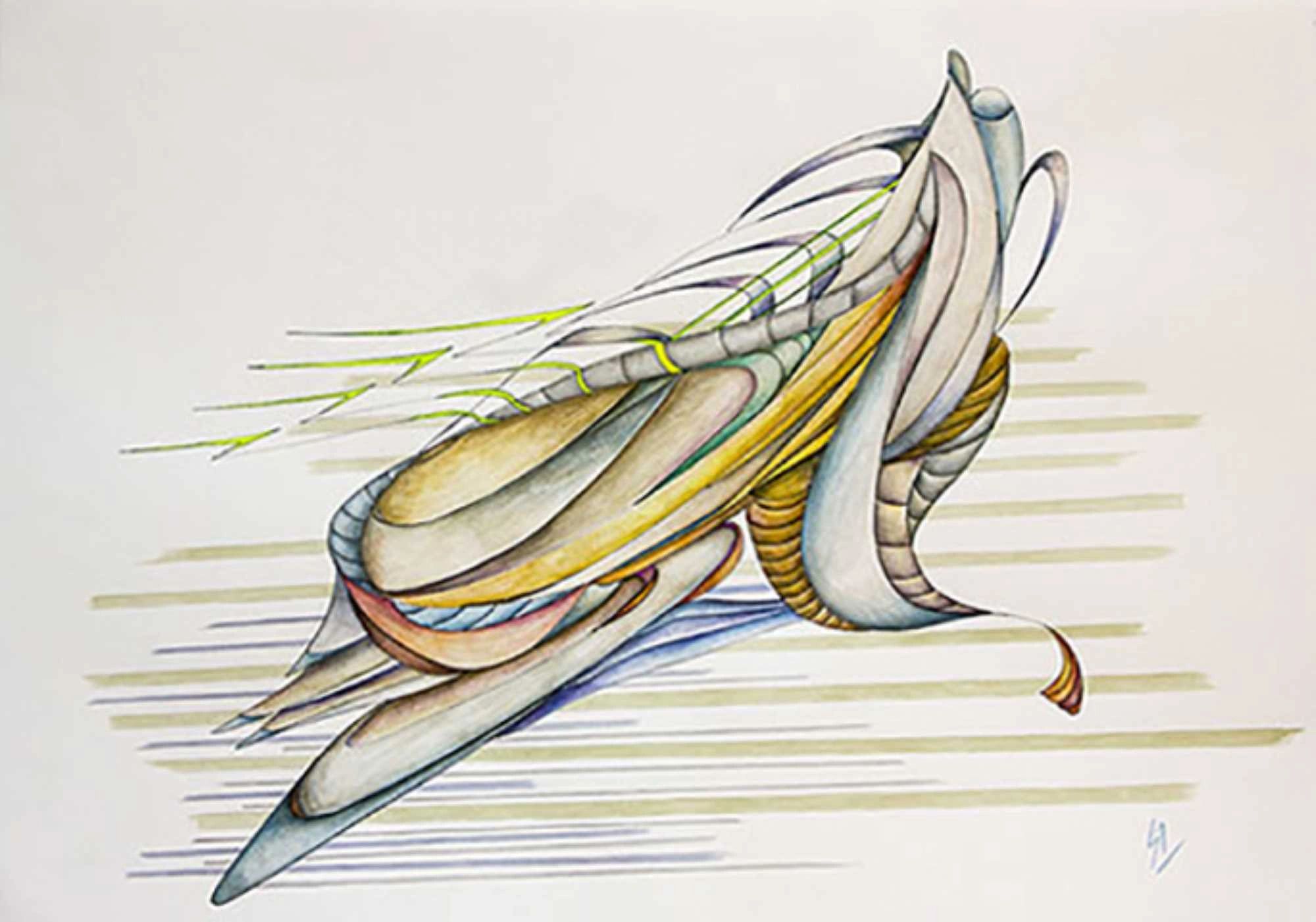 Abstract modern art with flowing lines and soft colors.