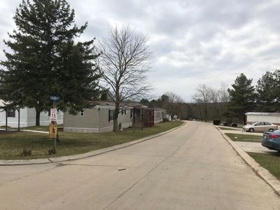 entrance road to Feather Nest Community with homes on each side