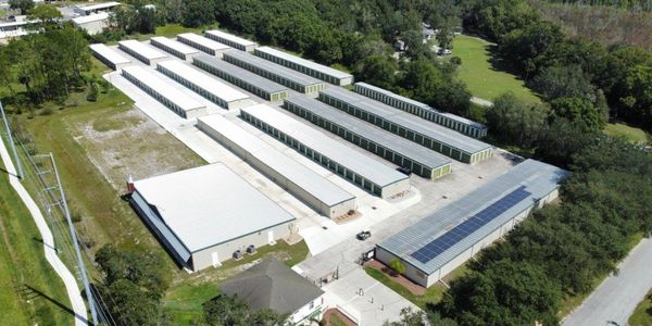 Aerial view of the expanding Storage Depot self storage facility in Umatilla, Florida