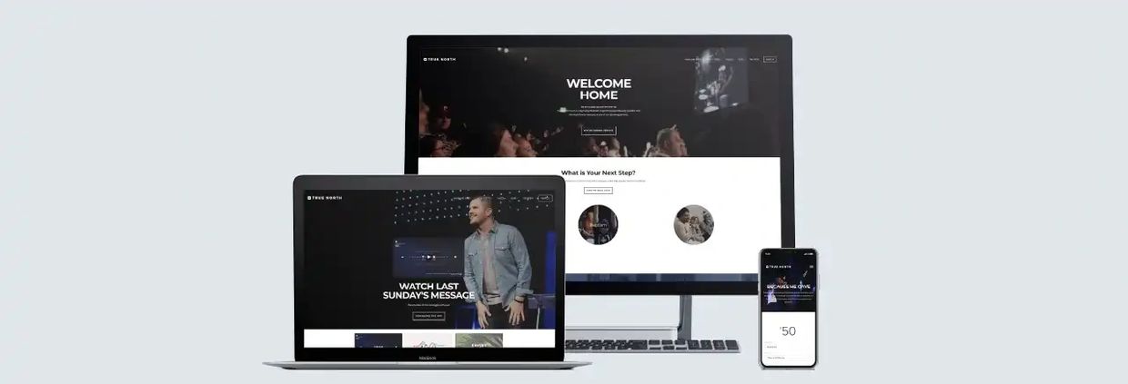 Website displayed on desktop, laptop, and smartphone showcasing a welcoming message and content.