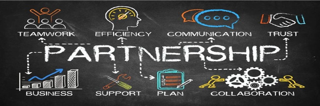 Chalkboard graphic illustrating parts of partnership.