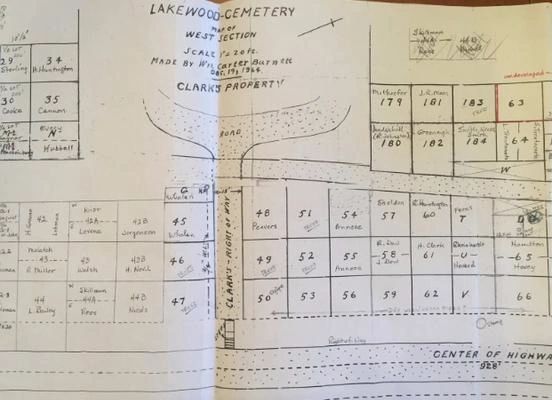 Second of three sectional maps of West side of Lakewood Cemetery Cooperstown