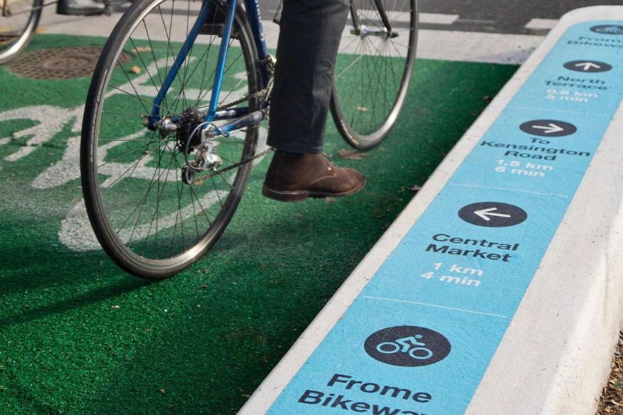 The Frome St Bikeway is a good but far too rare example of safe cycling infrastructure.