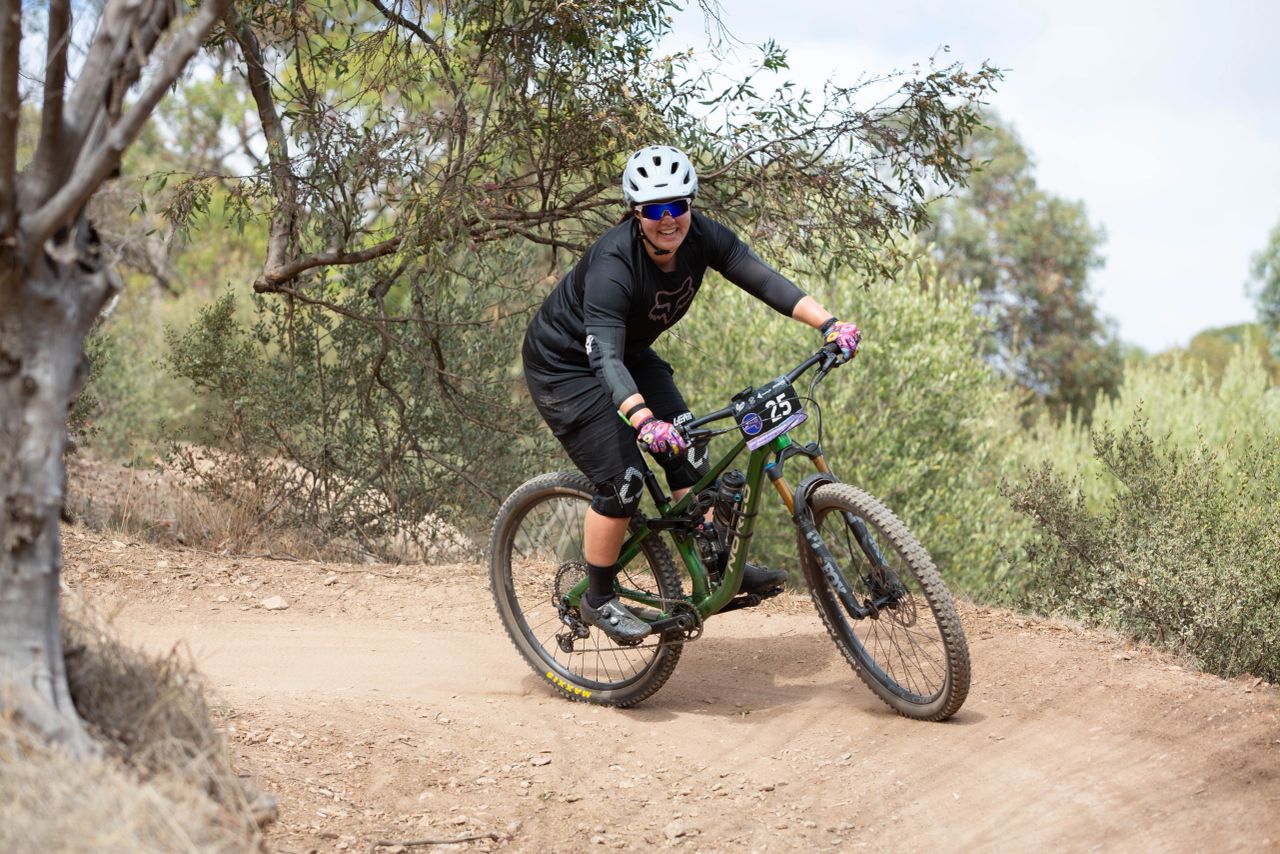 Kelly Fettes having a blast at the O'Halloran Hill round. Picture: Tanya Fielding