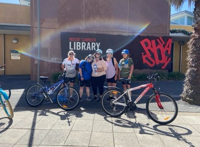 Marcia Dening-Wasson, Leanne Dunn, Nicky Jellesma, Liz Wheeler and Kym Prosser after a ride to Penola and back Marcia Dening-Wasson, Leanne Dunn, Nicky Jellesma, Liz Wheeler and Kym Prosser after a ride to Penola and back