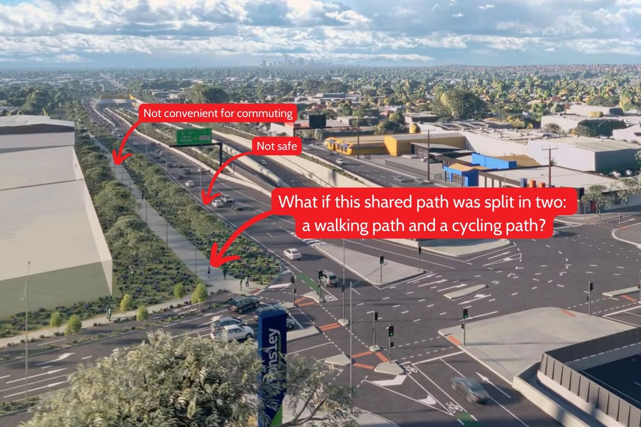 Separating based on speed is truly safer for all users. A path for pedestrians (5km/hr), a path for bikes and scooters (20-30km/hr), and a road for motor traffic (60km/hr) is sensible for safety.