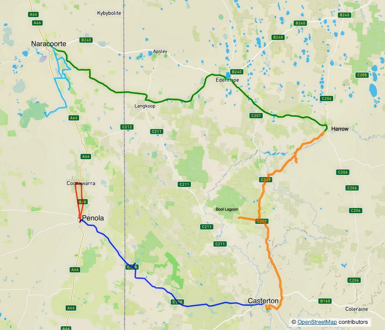 The route map, including side trips.
