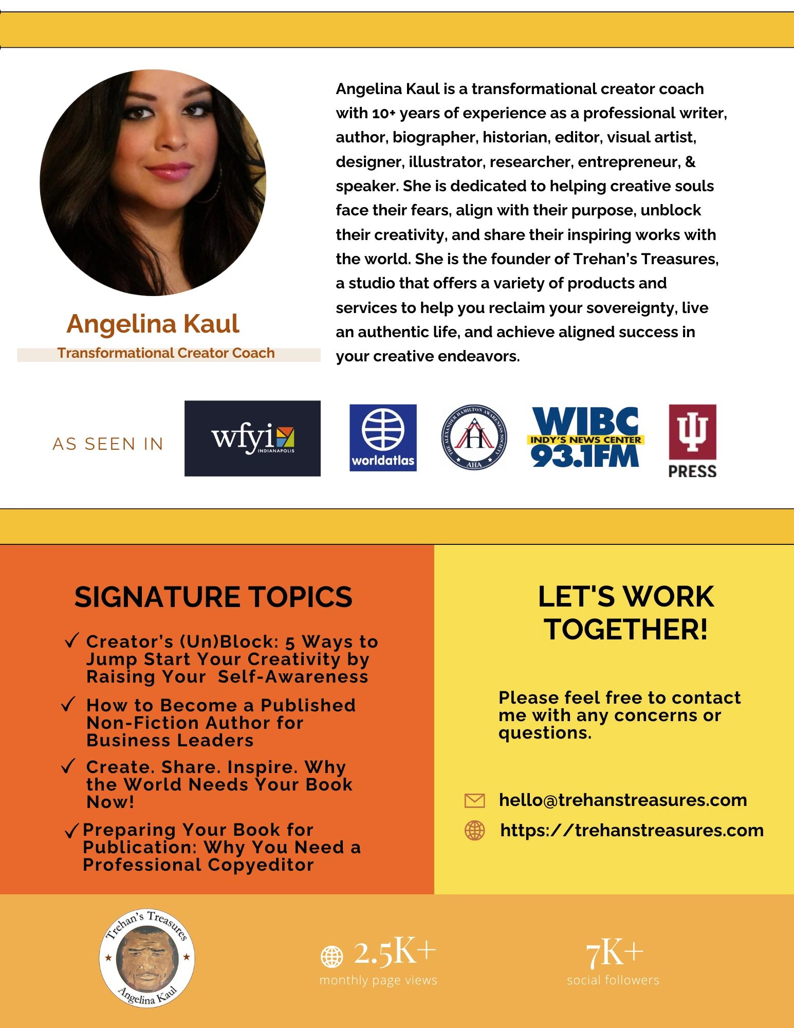 Angelina Kaul, a transformational creator coach, helps creatives unblock fears and achieve success.