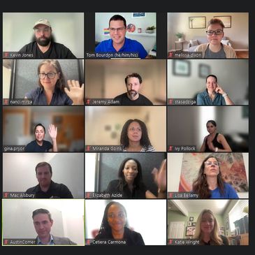 Screenshot of Zoom session with Tom at top training individuals