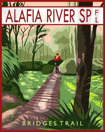 Poster of mountain biker riding Bridges Trail, Alafia River State Park, Florida