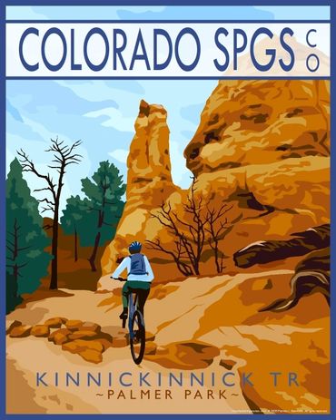 Poster of mountain biker riding Kinnickinnick Trail in Palmer Park, Colorado Springs, Colorado.