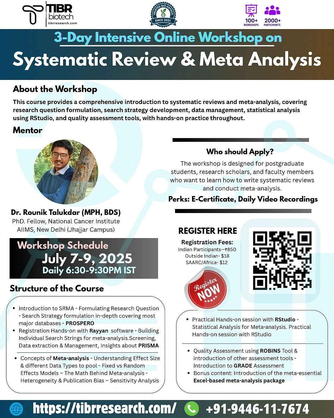 3-Day Intensive Workshop on Systematic Review & Meta-Analysis
