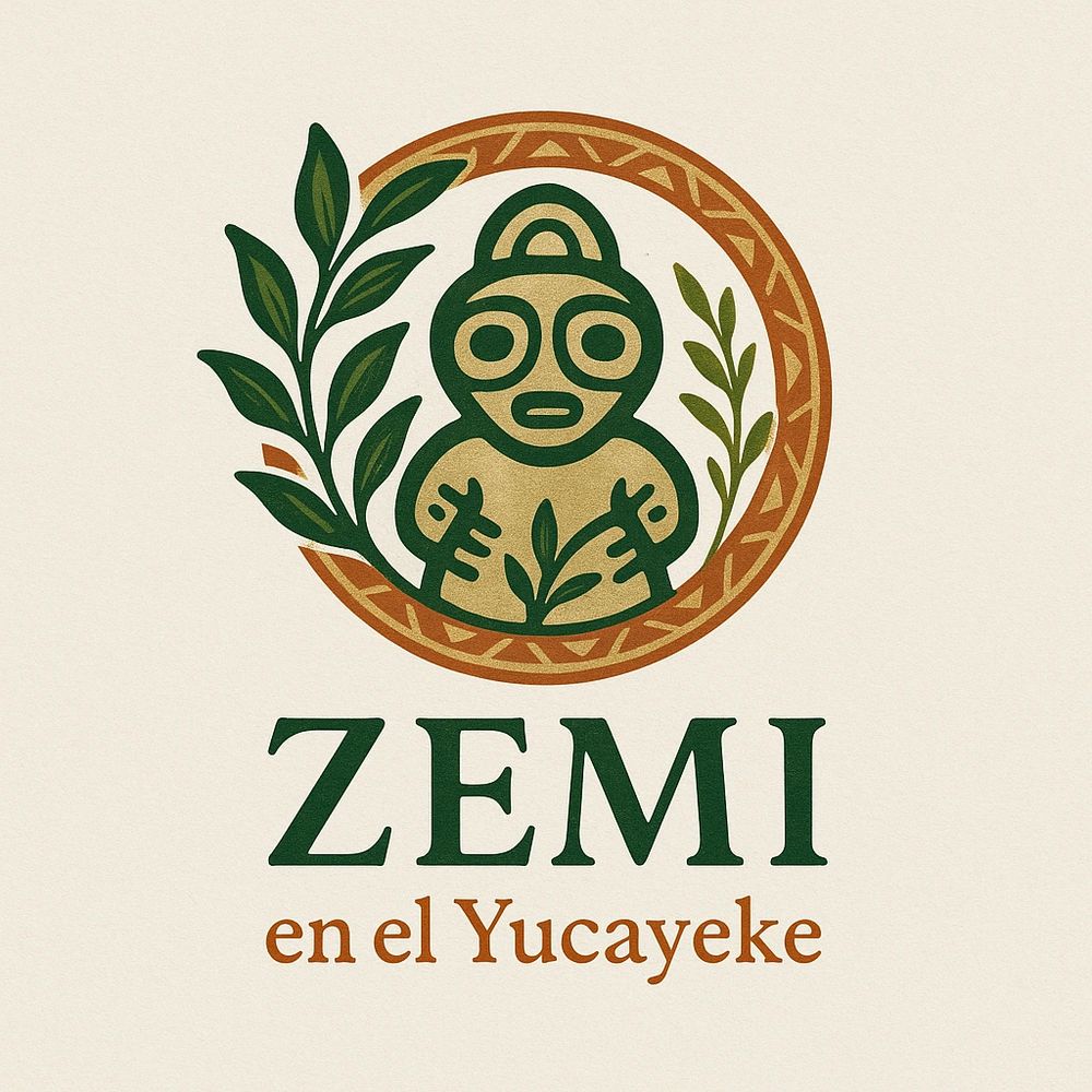 Logo featuring a stylized figure surrounded by leaves with the text 'ZEMI en el Yucayeke'.