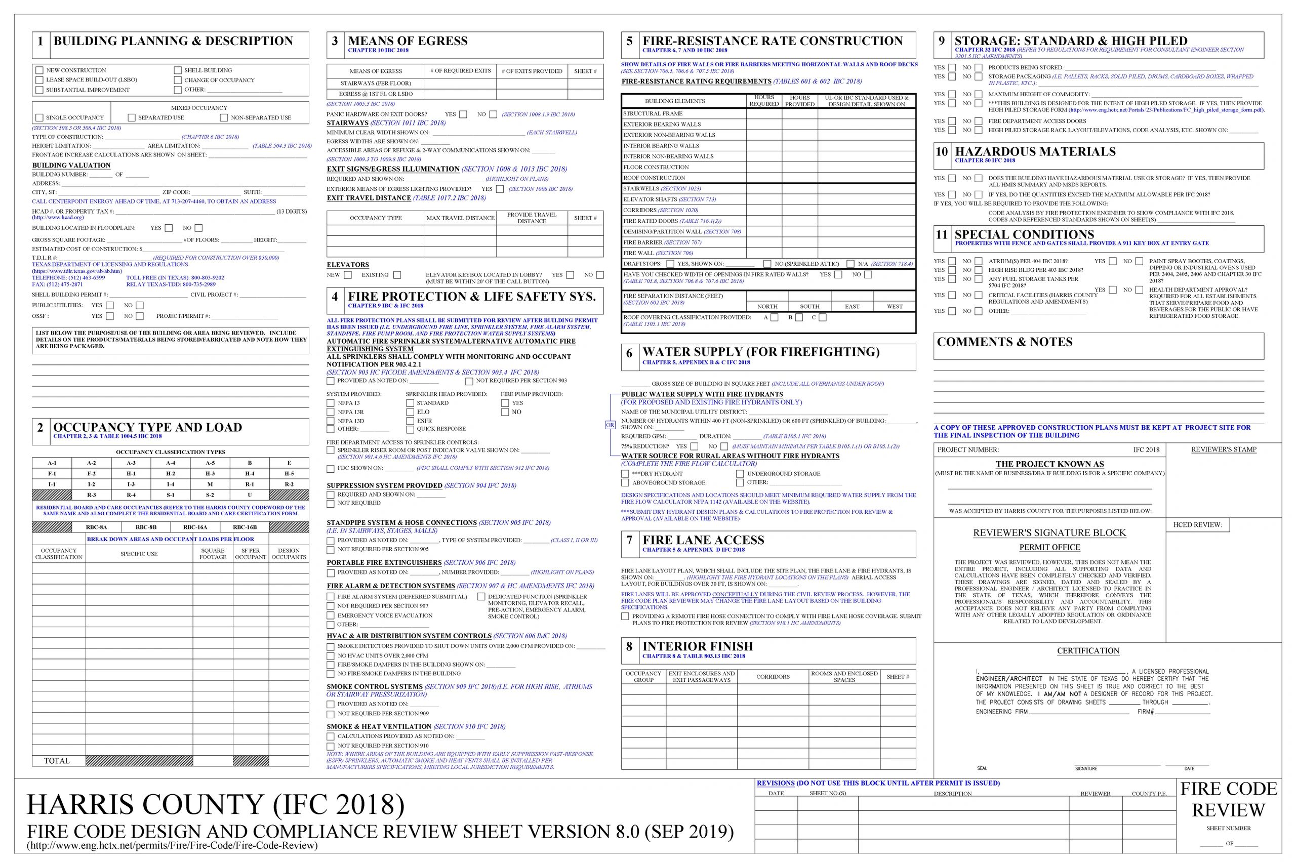 Harris County Fire Code Review Sheet Version 8.0