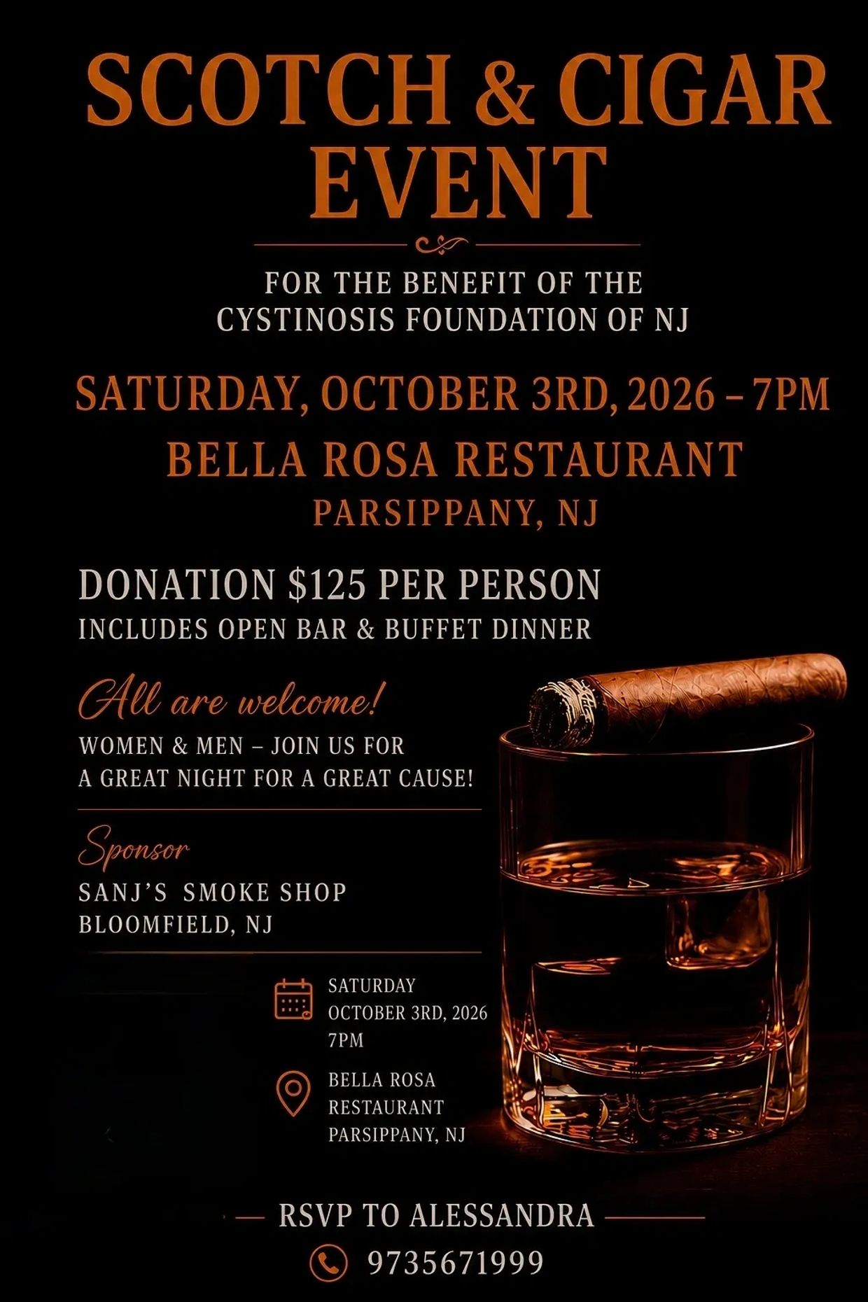 Scotch &amp; cigar event for cystinosis foundation in NJ.