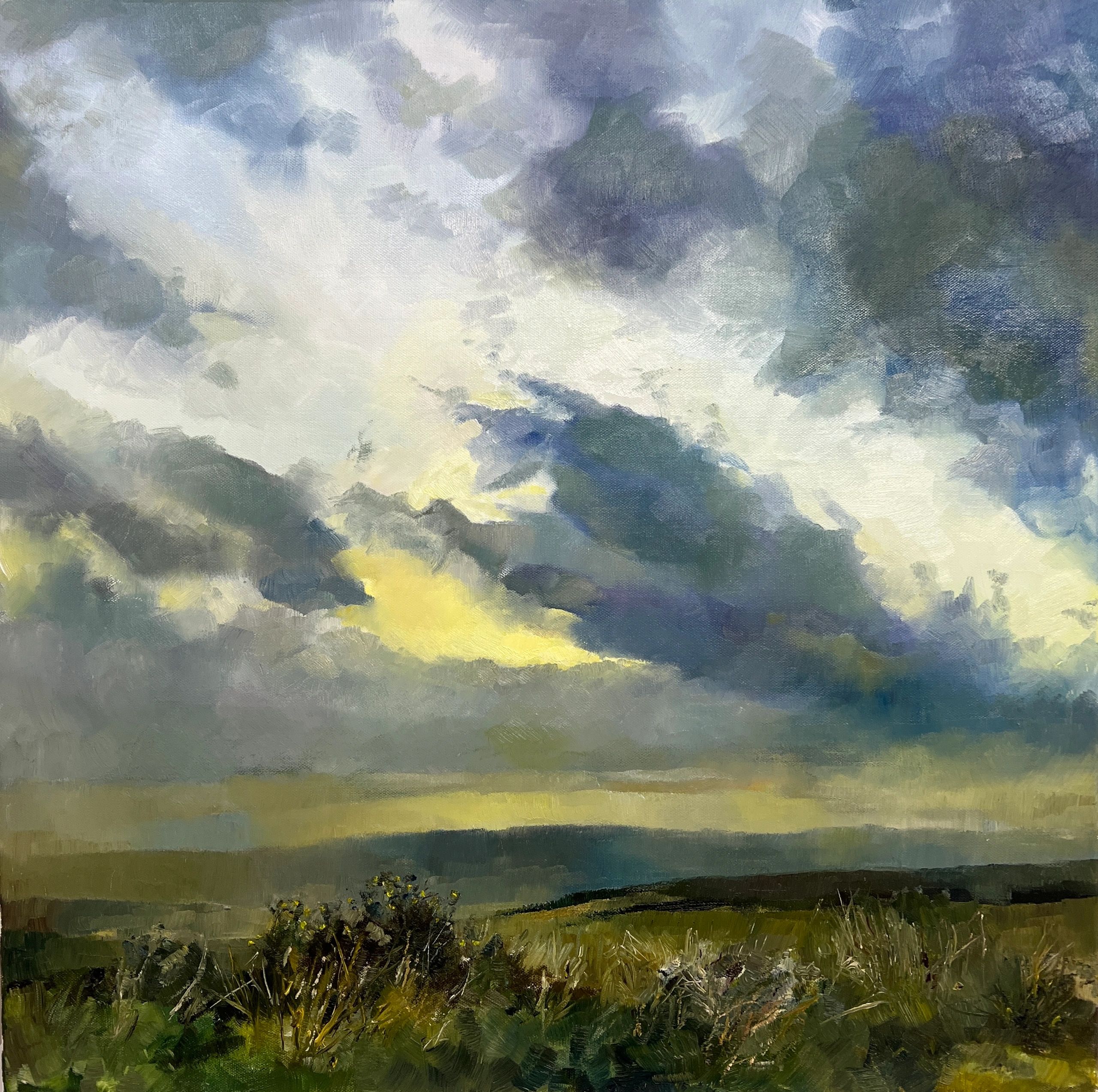 Light fades over Exmoor at the end of the day, the clouds close across the sky as a curtain would fa