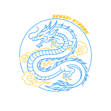 Blue dragon with yellow accents in a circular design.